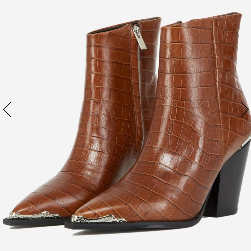 NWT The Kooples | Leather Brown Ankle Boots Western Style| Size 38 / 7.5 US